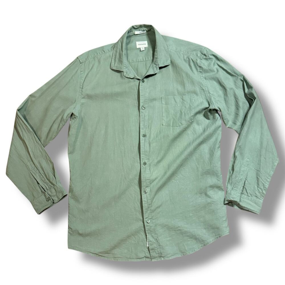 Frank & Oak Stanley Shirt Mens Olive Green Hemp Blend Long Sleeve Size XL